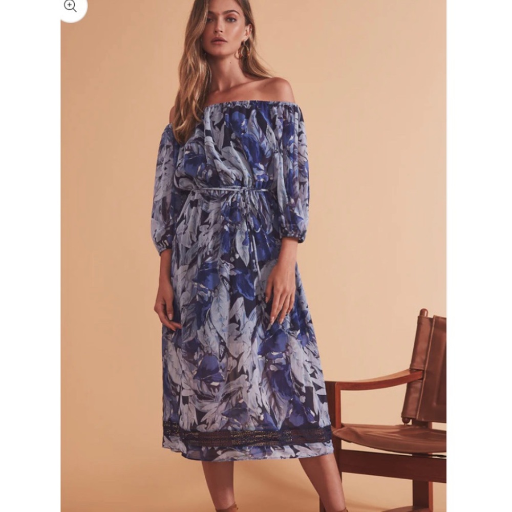 Tularosa Marty Midi Dress midnight floral off the shoulder NWT - Picture 2 of 11